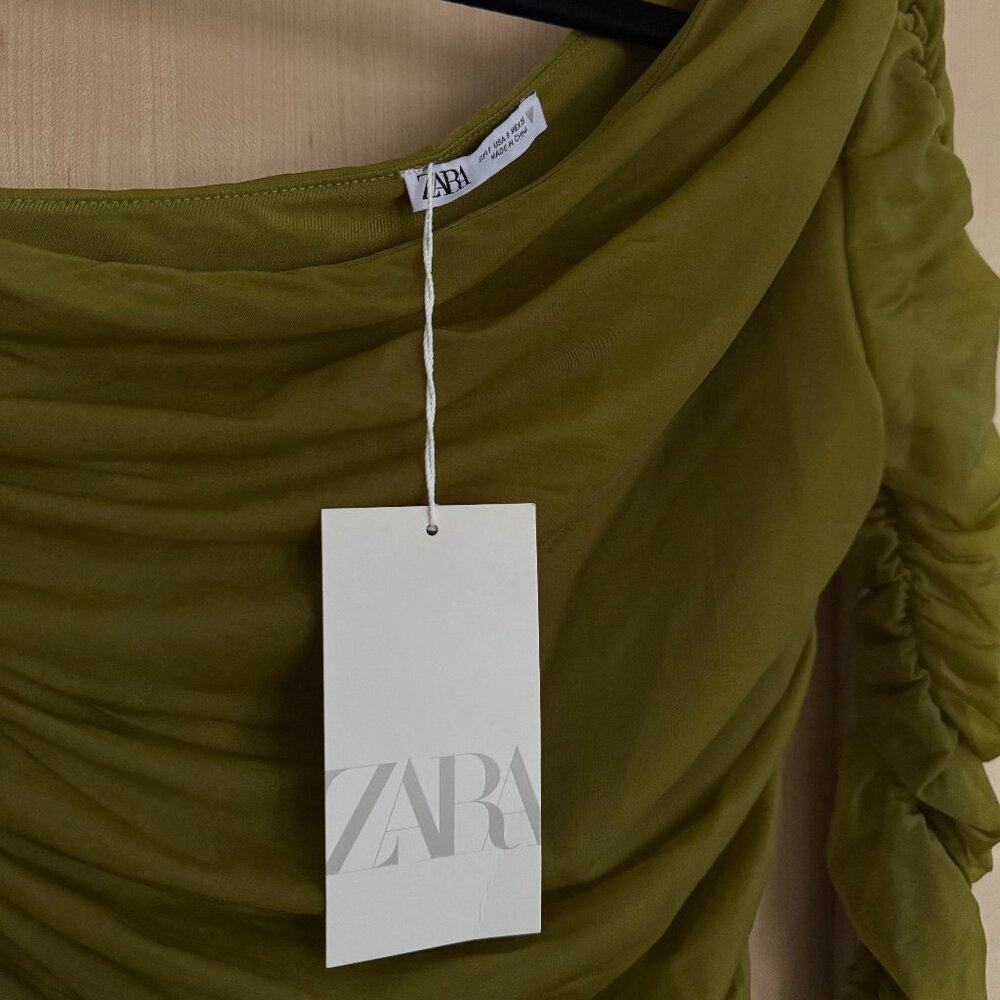 NWT Zara Ruched Organza Dress XS - Picture 2 of 6